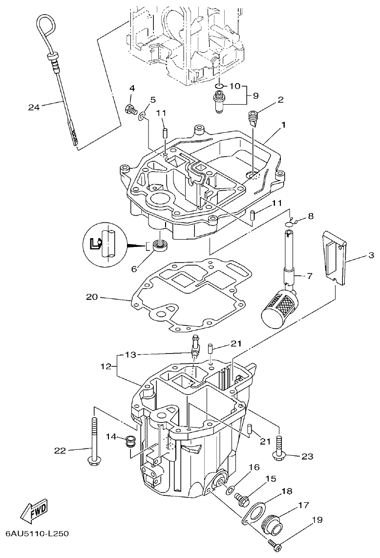 Yamaha 9JMH, 9JE OIL PAN parts diagram